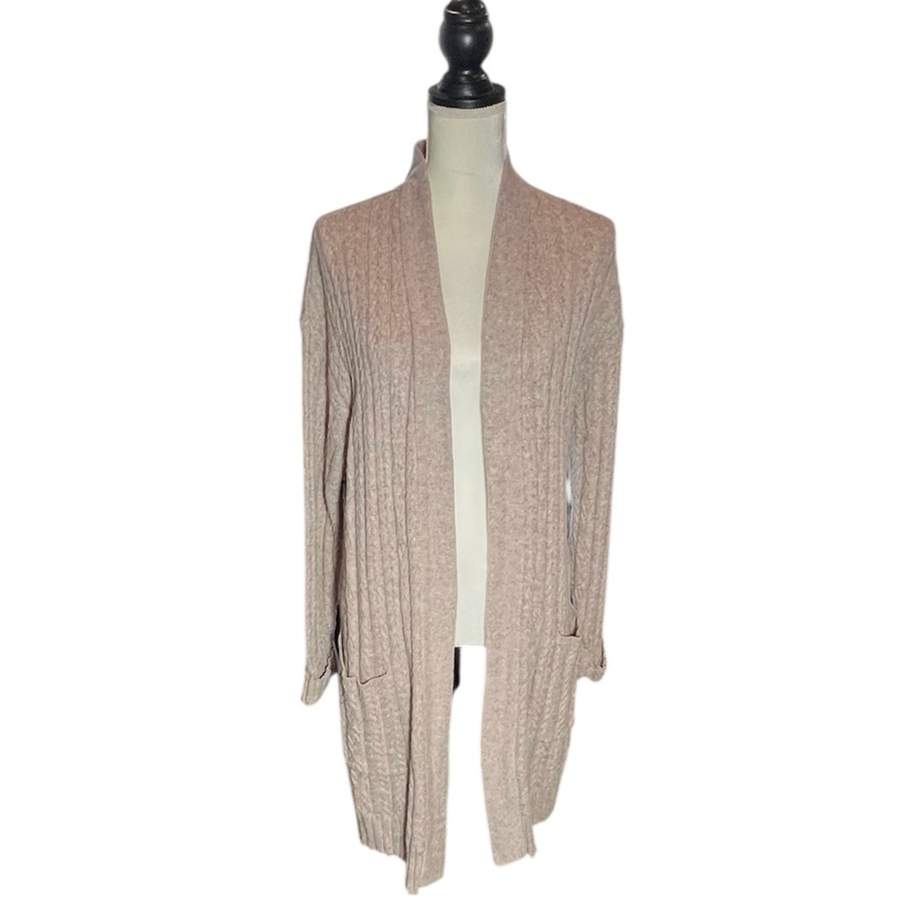 J. Jill Cable Knit Wool Blend Open Front Long Cardigan Cream Size L - Picture 2 of 8